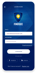 FindSec mobile app login screen